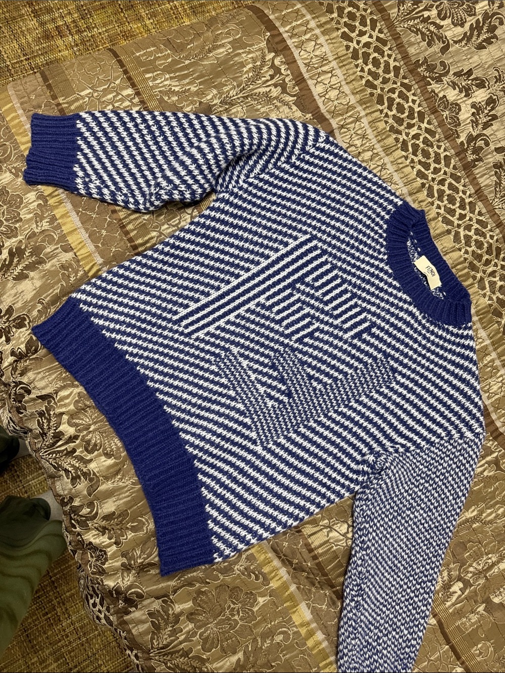 Maison Martin Margiela Blue & White Patterned Crewneck Sweater